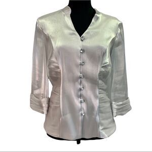 Laura Petites Silver pearl shiny coloured evening formal blouse size 10P